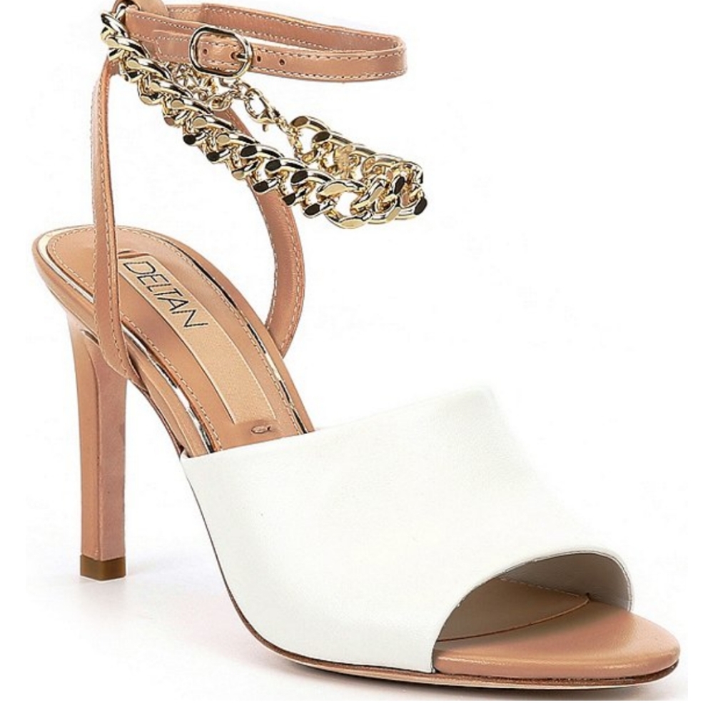 Deltan Blair Leather Chain Detail Ankle Strap Dress Sandals